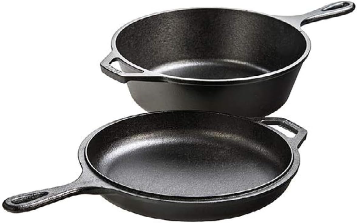 Cast Iron Skillet - 2-in-1 Gusseisen-Kochgeschirr-Set - PFAS-freier 3,2-Liter Tieftopf
