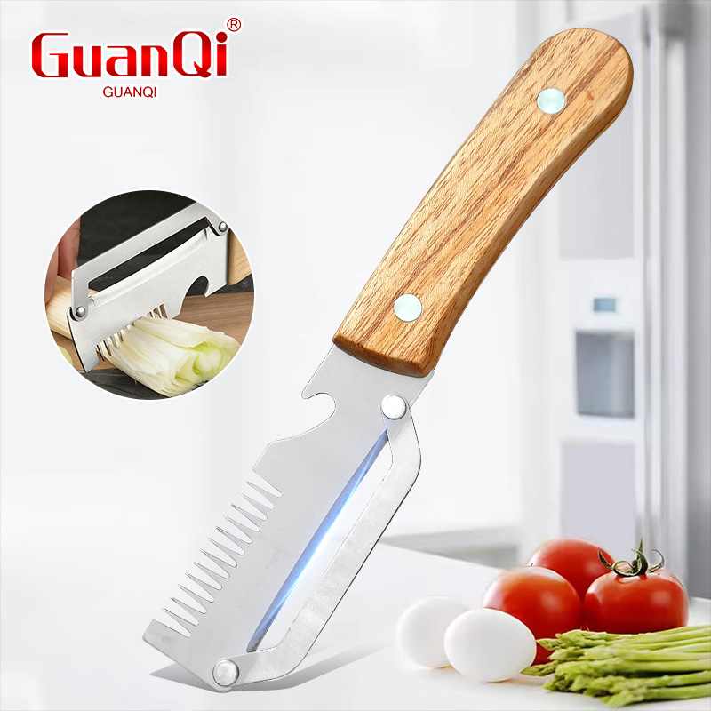 Household Kitchen Gadgets Vegetable Cutter Silk Cutter - Multifunktionaler Schäler aus Edelstahl mit Holzgriff,