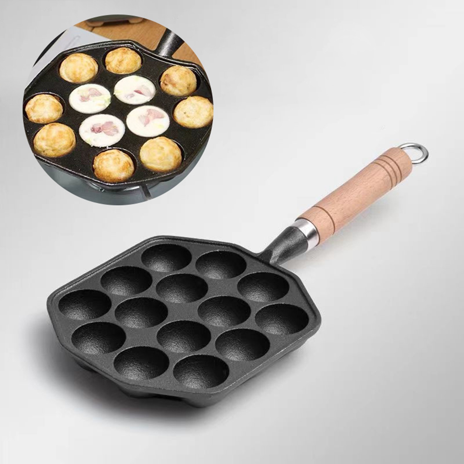 Cast Iron Skillet - 14 Löcher Takoyaki Pfanne Antihaft Gusseisen