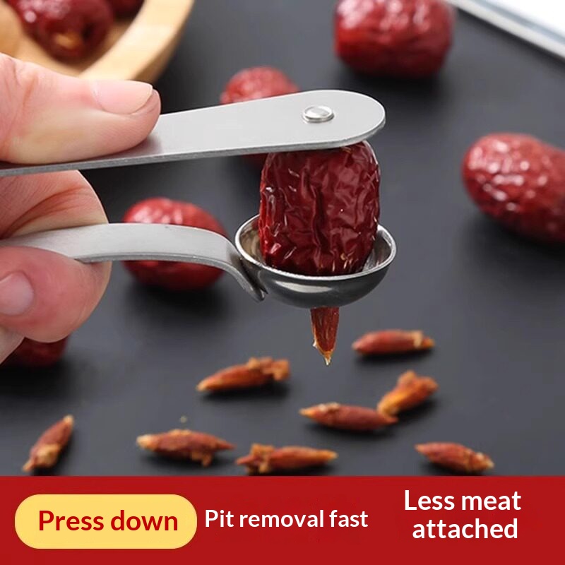 Kitchen Gadgets Design - Edelstahl-Jujube-Entkerner, manueller Fruchtkern-Entferner, tragbarer Dattel- und