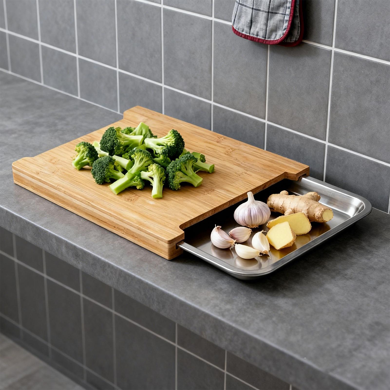 Bamboo Cutting Board - Holzschneidebrett Rutschfestes Lebensmittel-Zubereitungsgerät Holzschneidebrett für Fleisch,