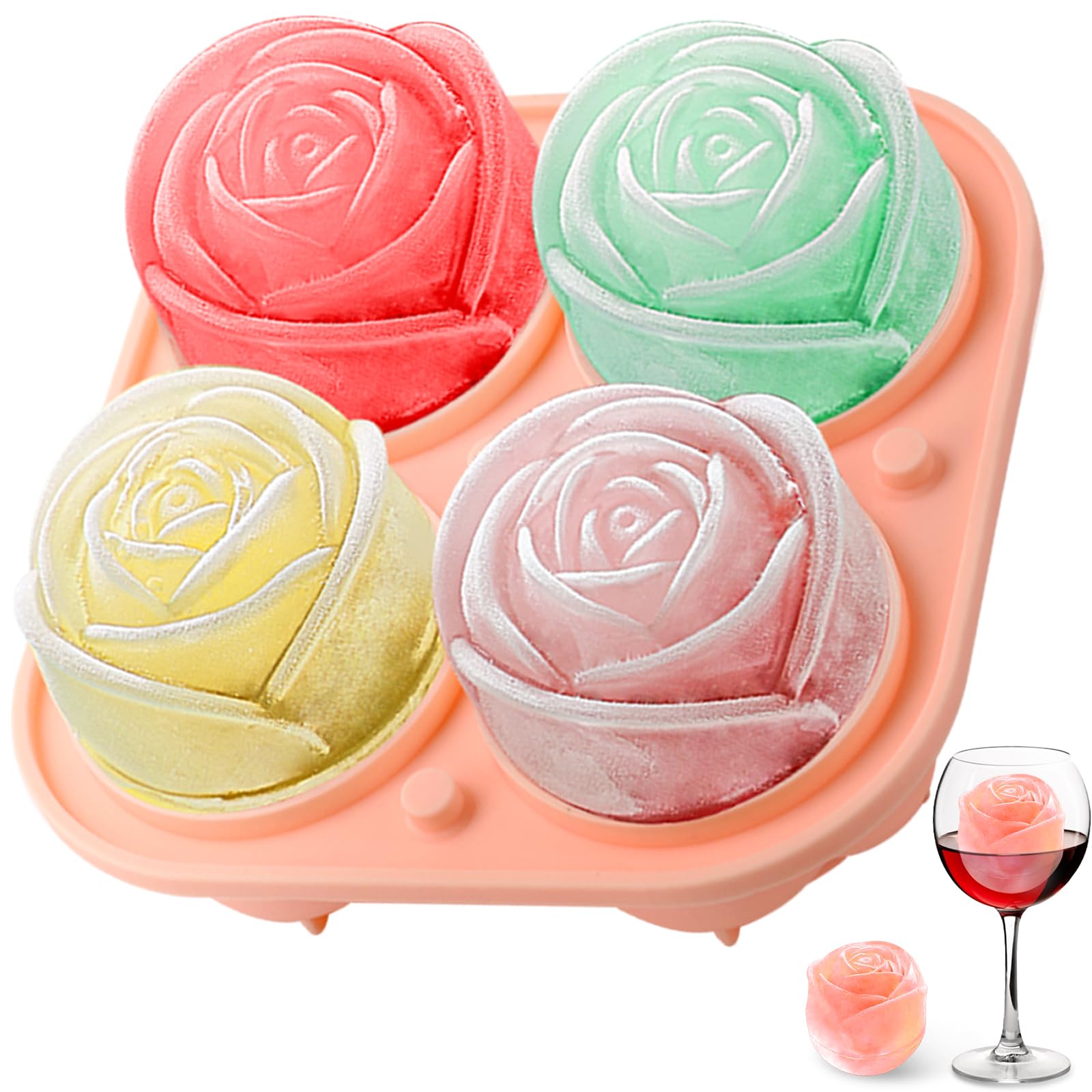 Kitchen Gadgets Plus - 3D Rosen-Silikon-Eisformen 4-Loch-Eiswürfelschale Blumenform Eisball-Maker Küchen-