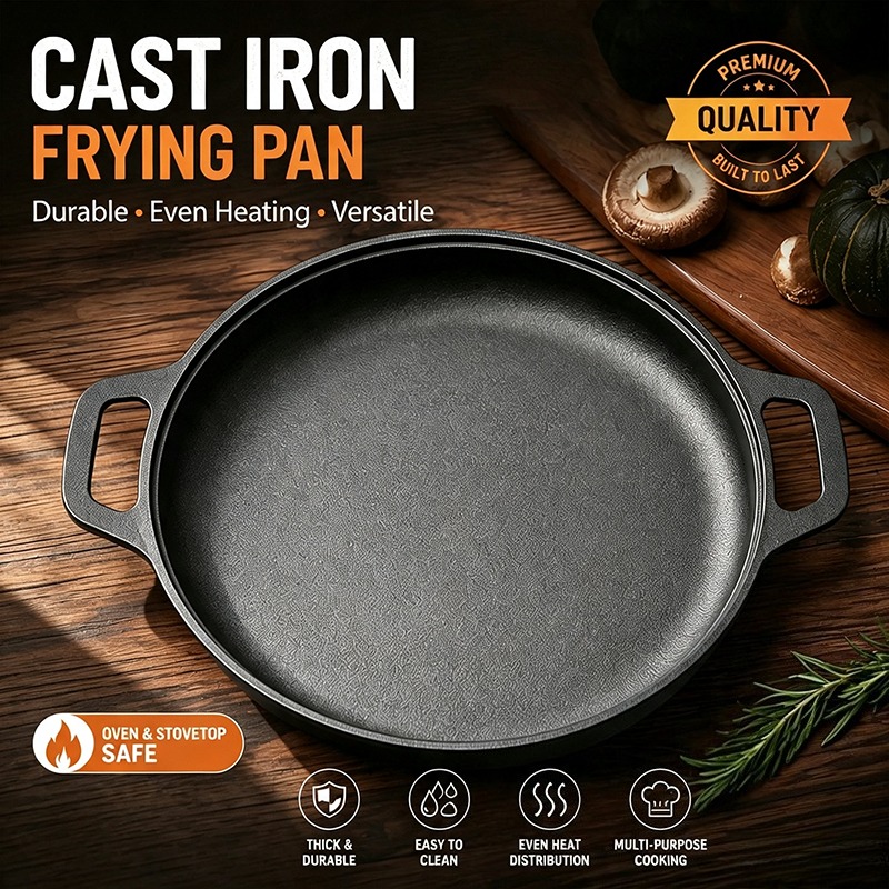 Cast Iron Skillet - Gusseisen-Bratpfanne, unbeschichtet, für Pizza, Eier, Pfannkuchen,